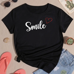 T-shirt Donna "Smile" con Cuore Glitter