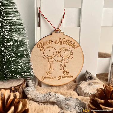 Pallina di Natale Auguri Zii in Legno-Decorazioni natalizie-Lol T-shirt