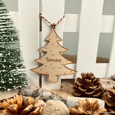 Pallina di Natale Decorazione di Legno a forma di Albero con nome-Decorazioni natalizie-Lol T-shirt