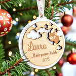 Pallina di Natale “Il Mio Primo Natale” in Plexiglass Bianco e Legno con Volpe – Personalizzata con Nome e Anno-Decorazioni natalizie-Lol T-shirt