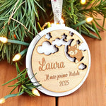 Pallina di Natale “Il Mio Primo Natale” in Plexiglass Bianco e Legno con Volpe – Personalizzata con Nome e Anno-Decorazioni natalizie-Lol T-shirt