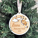 Pallina di Natale “Il Mio Primo Natale” in Plexiglass Bianco e Legno con Volpe – Personalizzata con Nome e Anno-Decorazioni natalizie-Lol T-shirt