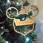 Pallina di Natale in Legno con nome a forma di Orecchie di Topolino-Decorazioni natalizie-Lol T-shirt