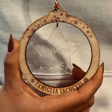 Pallina di Natale in Legno con stellina in plexiglass personalizzabile con nome-Decorazioni natalizie-Lol T-shirt