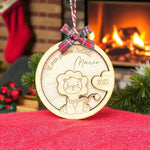 Pallina di Natale in Legno “Il Mio Primo Natale” con Leoncino – Personalizzata con Nome e Anno-Decorazioni natalizie-Lol T-shirt