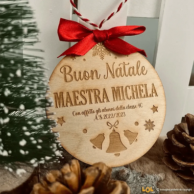Pallina di Natale in legno Regalo per Maestra personalizzabile - Campane-Decorazioni natalizie-Lol T-shirt