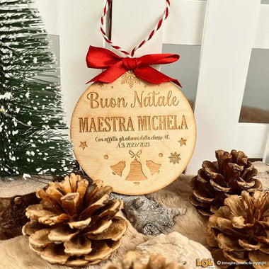 Pallina di Natale in legno Regalo per Maestra personalizzabile - Campane-Decorazioni natalizie-Lol T-shirt