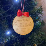 Pallina di Natale in legno Regalo per Maestra personalizzabile - Campane e Candy Cane-Decorazioni natalizie-Lol T-shirt