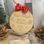 Pallina di Natale in legno Regalo per Maestra personalizzabile - Campane e Candy Cane-Decorazioni natalizie-Lol T-shirt