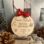 Pallina di Natale in legno Regalo per Maestra personalizzabile - Campane e Candy Cane-Decorazioni natalizie-Lol T-shirt