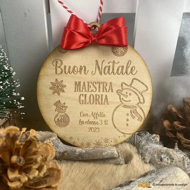 Pallina di Natale in legno Regalo per Maestra personalizzabile - Pupazzi di Neve-Decorazioni natalizie-Lol T-shirt