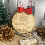 Pallina di Natale in legno Regalo per Maestra personalizzabile - Slitta Babbo Natale con Paesaggio-Decorazioni natalizie-Lol T-shirt