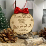 Pallina di Natale in legno Regalo per Maestra personalizzabile - Slitta Babbo Natale-Decorazioni natalizie-Lol T-shirt