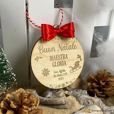 Pallina di Natale in legno Regalo per Maestra personalizzabile - Slitta-Decorazioni natalizie-Lol T-shirt