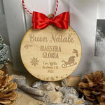 Pallina di Natale in legno Regalo per Maestra personalizzabile - Slitta-Decorazioni natalizie-Lol T-shirt