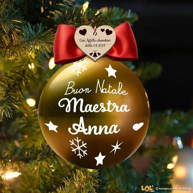 Pallina di Natale Oro Personalizzata con Nome Maestra e Dedica-Decorazioni natalizie-Lol T-shirt