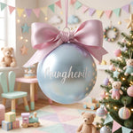 Pallina di Natale Argentata Personalizzata con Nome e Fiocco in Raso – 8 cm