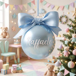 Pallina di Natale Argentata Personalizzata con Nome e Fiocco in Raso – 8 cm