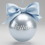 Pallina di Natale Argentata Personalizzata con Nome e Fiocco in Raso – 8 cm