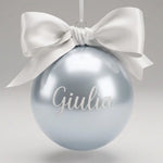 Pallina di Natale Argentata Personalizzata con Nome e Fiocco in Raso – 8 cm