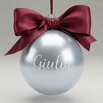 Pallina di Natale Argentata Personalizzata con Nome e Fiocco in Raso – 8 cm