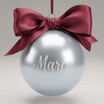 Pallina di Natale Argentata Personalizzata con Nome e Fiocco in Raso – 8 cm