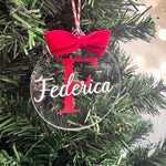 Pallina di Natale in Plexiglass trasparente personalizzata con nome e iniziale