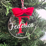 Pallina di Natale in Plexiglass trasparente personalizzata con nome e iniziale