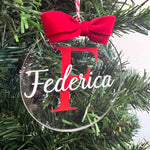 Pallina di Natale in Plexiglass trasparente personalizzata con nome e iniziale