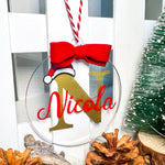 Pallina di Natale in Plexiglass trasparente personalizzata con nome e iniziale con Cappellino