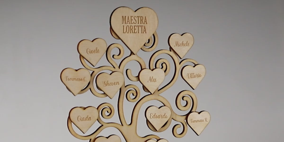 Albero della vita con doppio cuore - Regalo per maestra - 20 cm altezza 