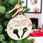 Pallina di Natale in Legno Personalizzata con Chiavi e Nomi "Primo Natale Nella Nostra Nuova Casa" - Chiavi con Nome