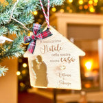 Pallina di Natale in Legno a Forma di Casa con Sagoma in Plexiglass Oro – Primo Natale Nuova Casa