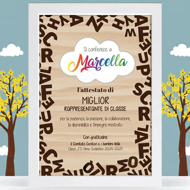 Quadro Attestato Miglior Rappresentante di Classe con Nome Stampato, Cornice Bianca 21x30 cm-Quadro-Lol T-shirt