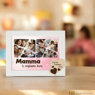 Quadro Bianco Mamma Personalizzato con nomi e 8 Foto e Cuore in Legno-Quadro-Lol T-shirt
