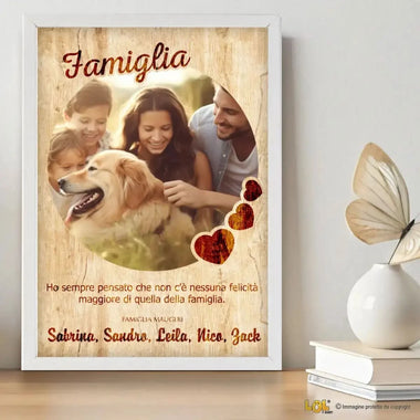 Quadro Famiglia Personalizzata con Foto e Dedica - Design Cuoricini con Cornice Bianca-Quadro-Lol T-shirt