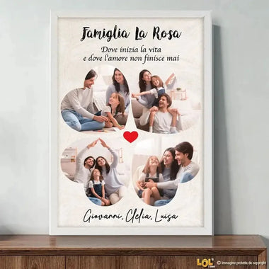 Quadro Famiglia Personalizzato con Dedica, Nomi e Foto a forma di Cuoricini-Quadro-Lol T-shirt