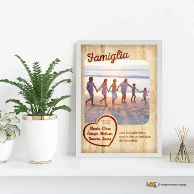 Quadro Famiglia Personalizzato con Foto, Dedica e Cuore con Nomi - Con Cornice Bianca-Quadro-Lol T-shirt