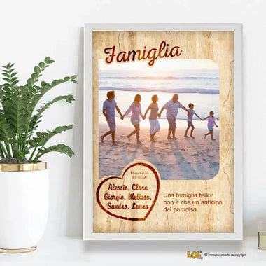 Quadro Famiglia Personalizzato con Foto, Dedica e Cuore con Nomi - Con Cornice Bianca-Quadro-Lol T-shirt