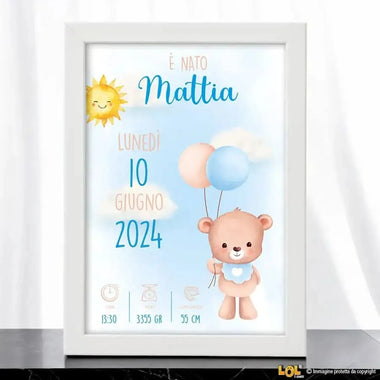 Quadro Nascita Orsetto Azzurro Palloncini-Quadro-Lol T-shirt