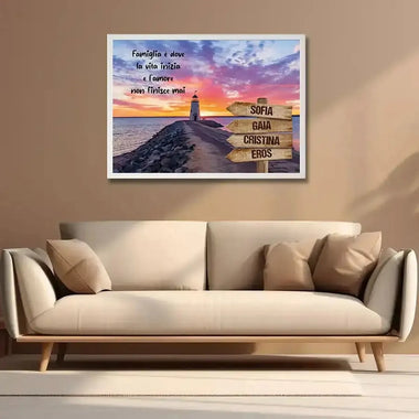 Quadro Personalizzato Famiglia Faro Tramonto (Cornice Bianca)-Quadro-Lol T-shirt