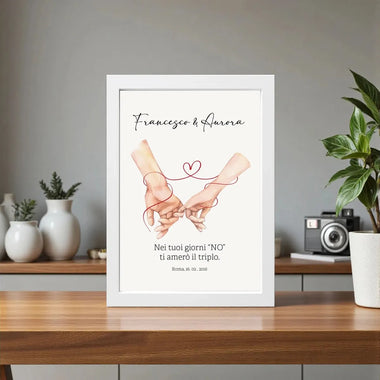 Quadro Personalizzato Filo Rosso dell’Amore con Nomi, Frase e Data-Cornice-Lol T-shirt