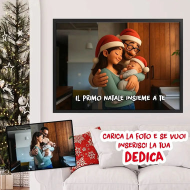 Quadro Personalizzato Natalizio 3D Stile Cartoon con Foto e Dedica – Idea Regalo Originale-Quadro-Lol T-shirt