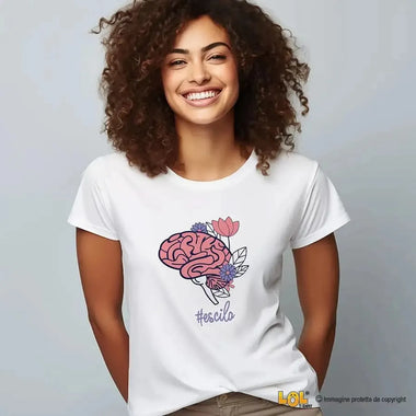 T-Shirt Donna Divertente con Cervello Floreale e Scritta #escilo-T-shirt-Lol T-shirt