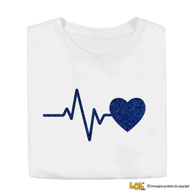 T-Shirt Donna Heartbeat – Maglietta Divertente con Cuore Glitter Blu-T-shirt-Lol T-shirt