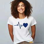 T-Shirt Donna Heartbeat – Maglietta Divertente con Cuore Glitter Blu-T-shirt-Lol T-shirt