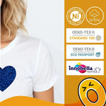 T-Shirt Donna Heartbeat – Maglietta Divertente con Cuore Glitter Blu-T-shirt-Lol T-shirt
