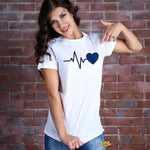 T-Shirt Donna Heartbeat – Maglietta Divertente con Cuore Glitter Blu-T-shirt-Lol T-shirt