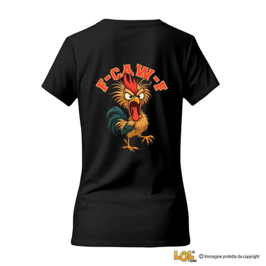 T-shirt Donna Nera “F-CAW-F” con Gallina con stampa sul retro-T-shirt-Lol T-shirt