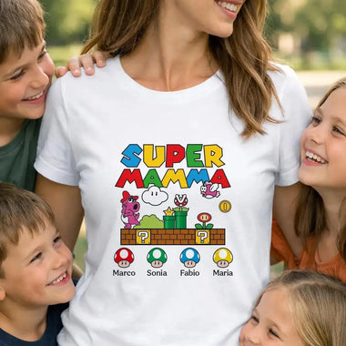 T-shirt Donna Super Mamma Personalizzata con Nomi dei Figli-T-shirt-Lol T-shirt